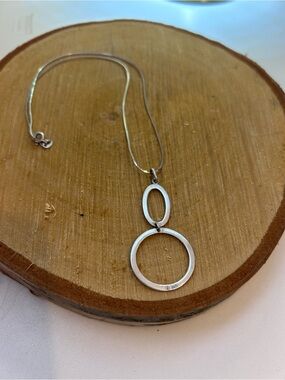 925 Sterling Silver Double Circle Pendant Necklace - Silver